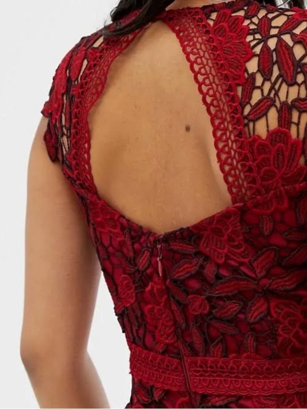Lipsy Red Floral Lace Midi Dress with Keyhole Back - Picture 3 of 5